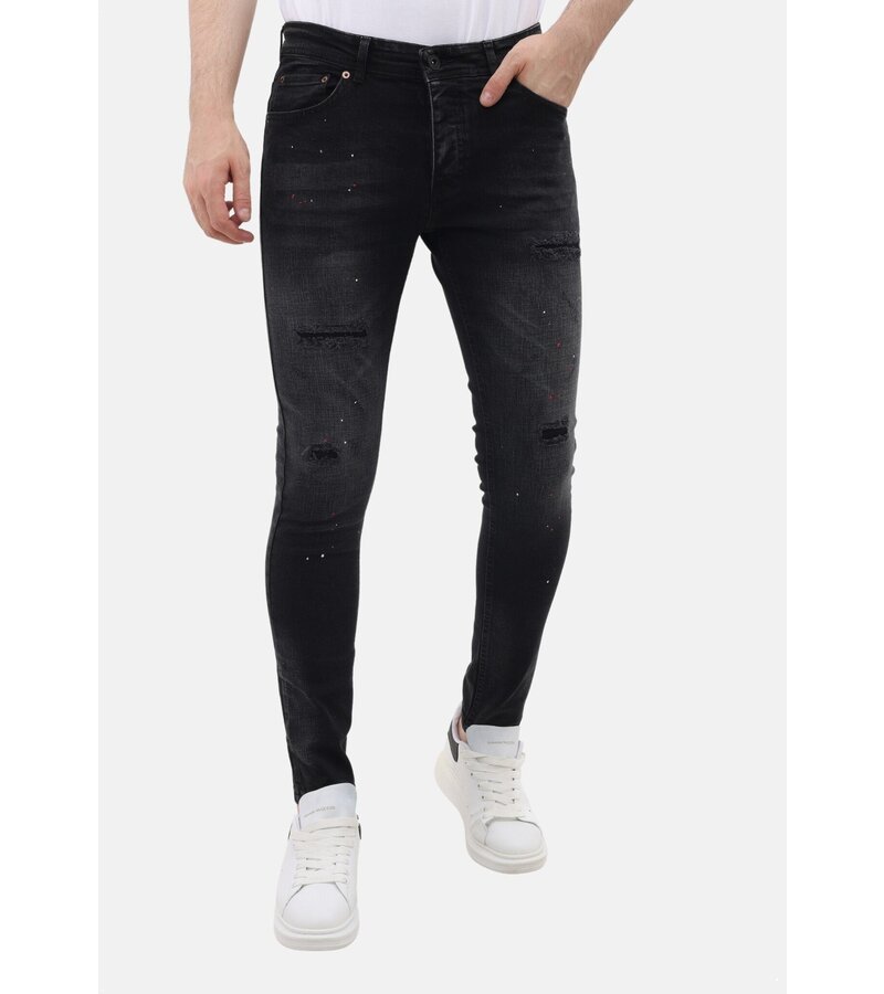 Mario Morato Slim Fit Ripped Jeans Herr med färgstänk - MM-S-116 - Svart