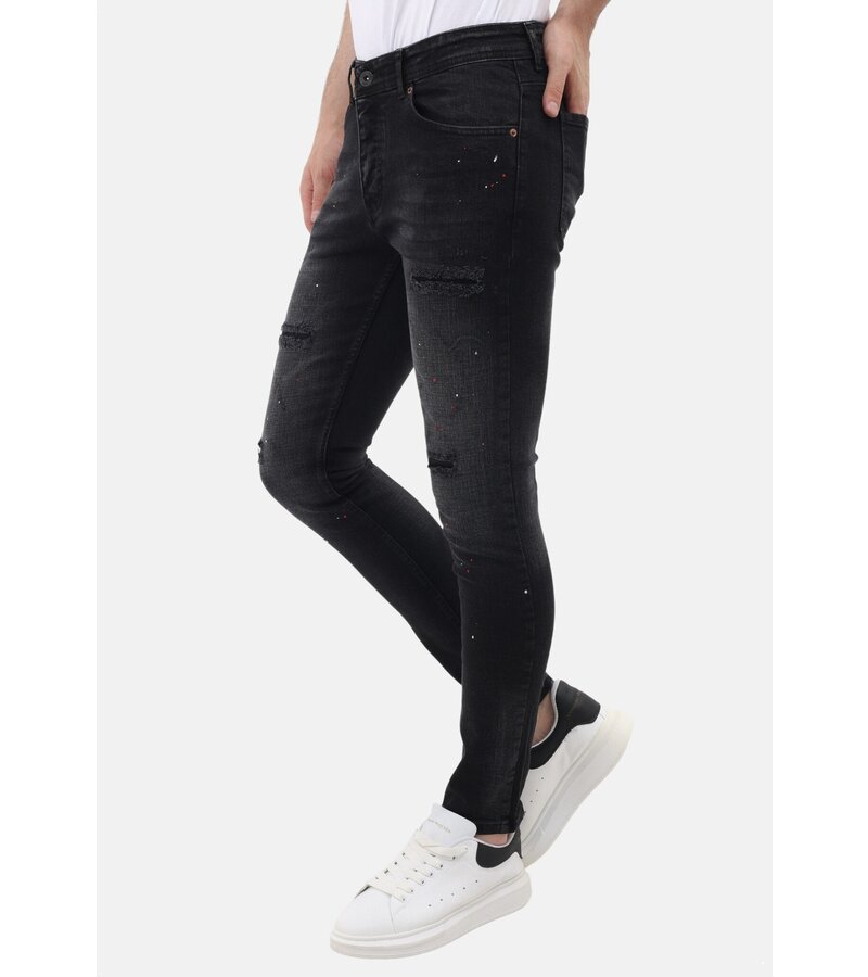 Mario Morato Slim Fit Ripped Jeans Herr med färgstänk - MM-S-116 - Svart