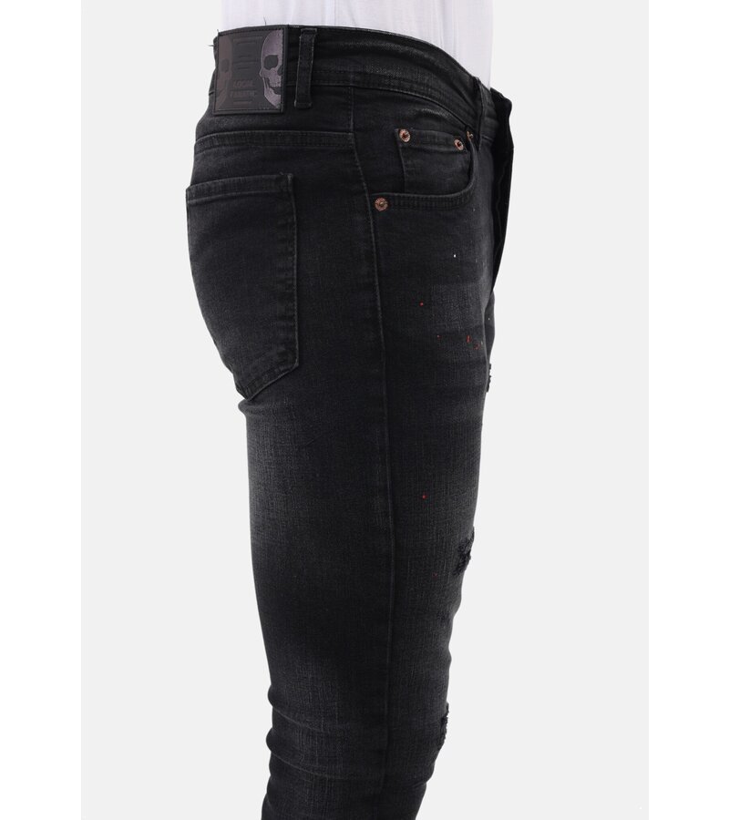 LF Slim Fit Ripped Jeans Herr med färgstänk - MM-S-116 - Svart