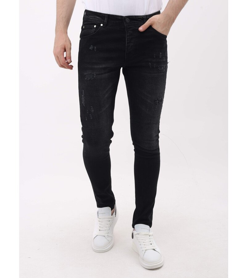 LF Jeans med Rips Slim Fit för män - MM-S-103 - Svart