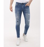 Mario Morato Rippade jeans för män Slim Fit med färgstänk - MM-S-106 - Blå