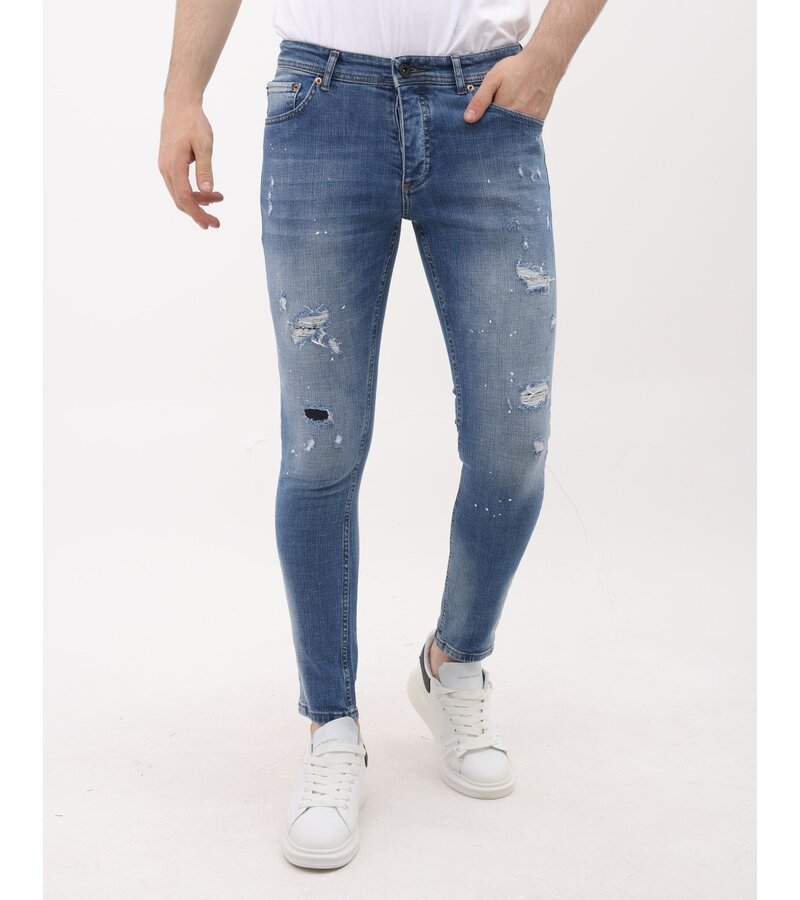 Mario Morato Rippade jeans för män Slim Fit med färgstänk - MM-S-106 - Blå