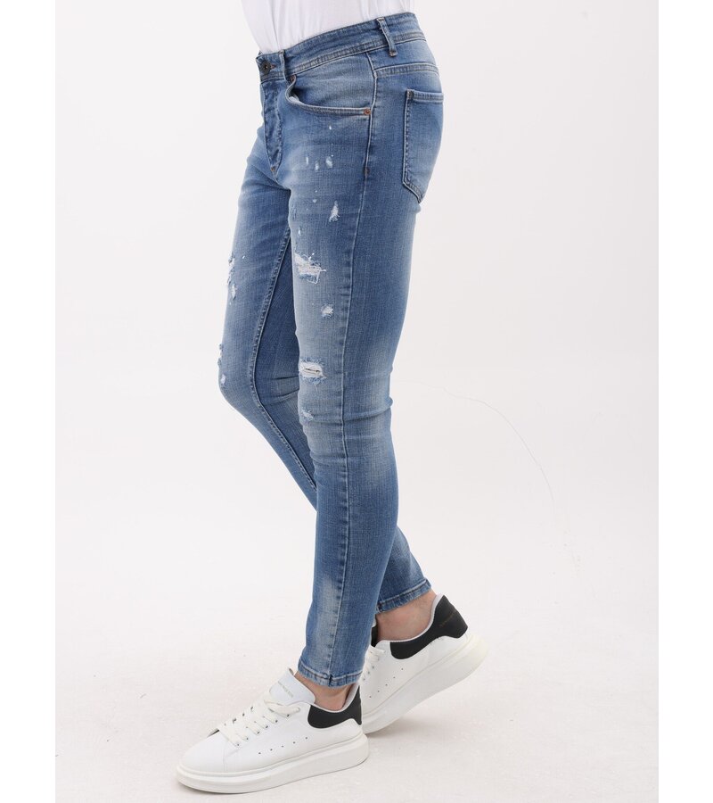 Mario Morato Rippade jeans för män Slim Fit med färgstänk - MM-S-106 - Blå