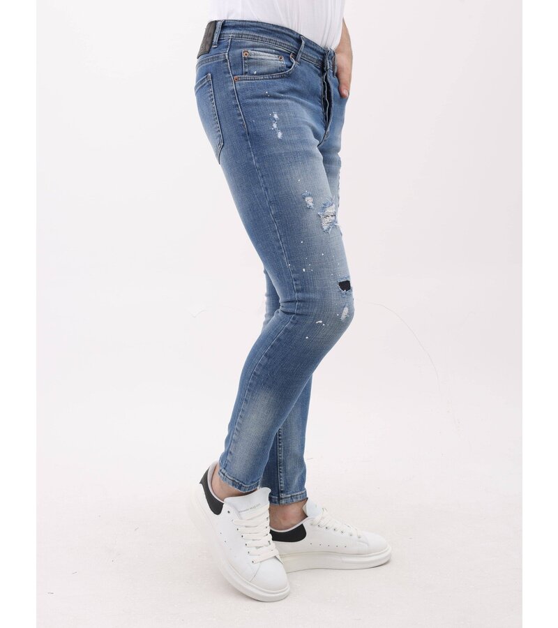Mario Morato Rippade jeans för män Slim Fit med färgstänk - MM-S-106 - Blå