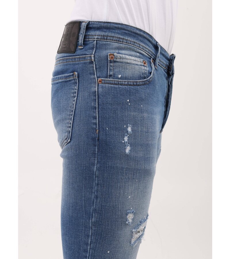 Mario Morato Rippade jeans för män Slim Fit med färgstänk - MM-S-106 - Blå
