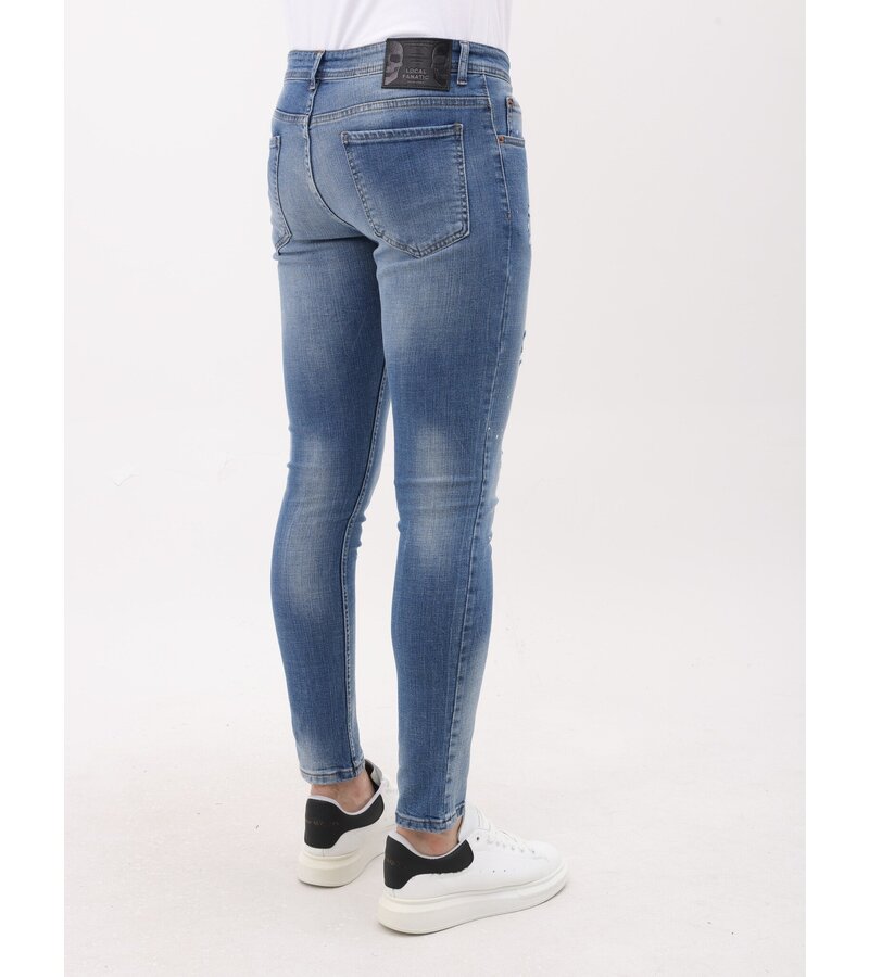 Mario Morato Rippade jeans för män Slim Fit med färgstänk - MM-S-106 - Blå