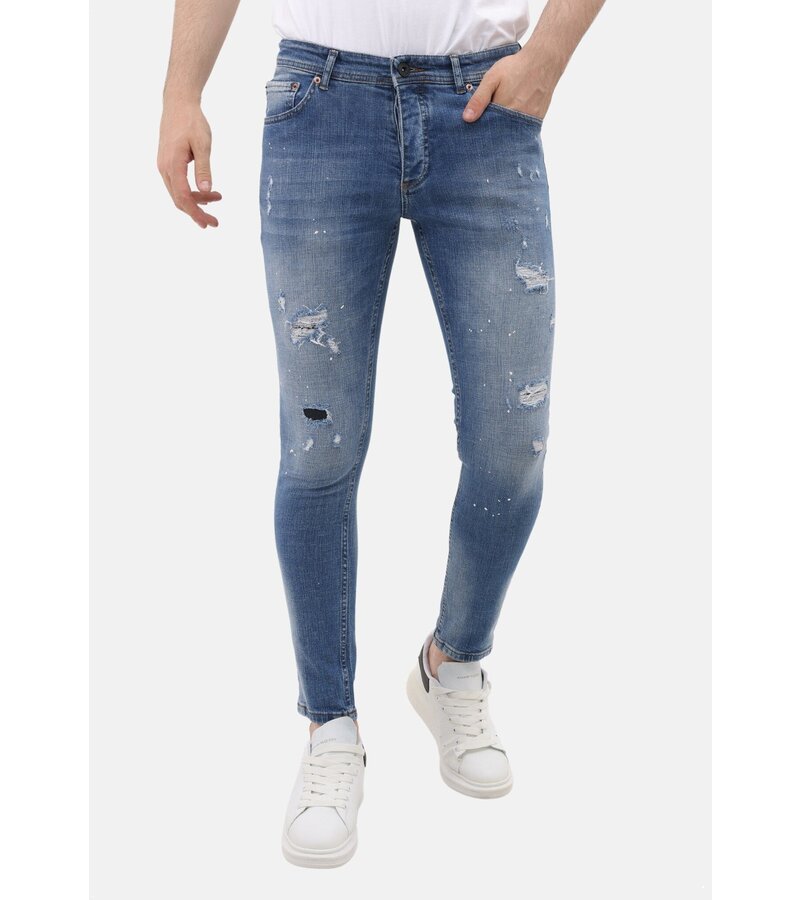 Mario Morato Rippade jeans för män Slim Fit med färgstänk - MM-S-106 - Blå