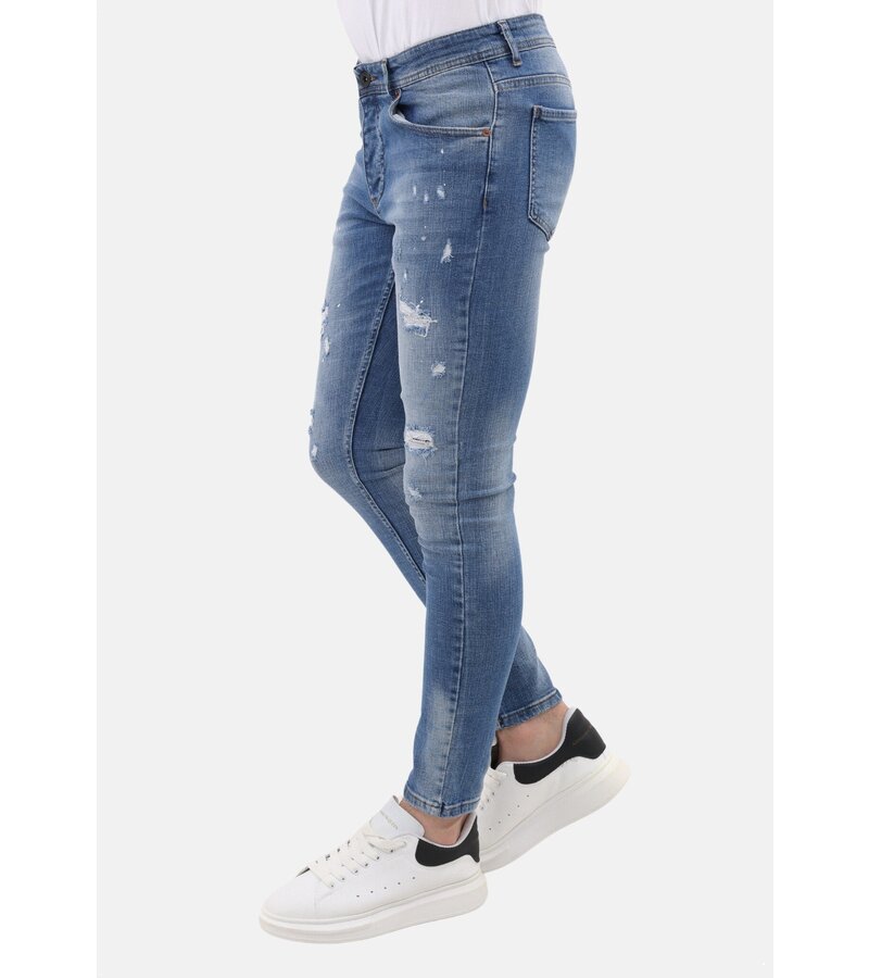 Mario Morato Rippade jeans för män Slim Fit med färgstänk - MM-S-106 - Blå