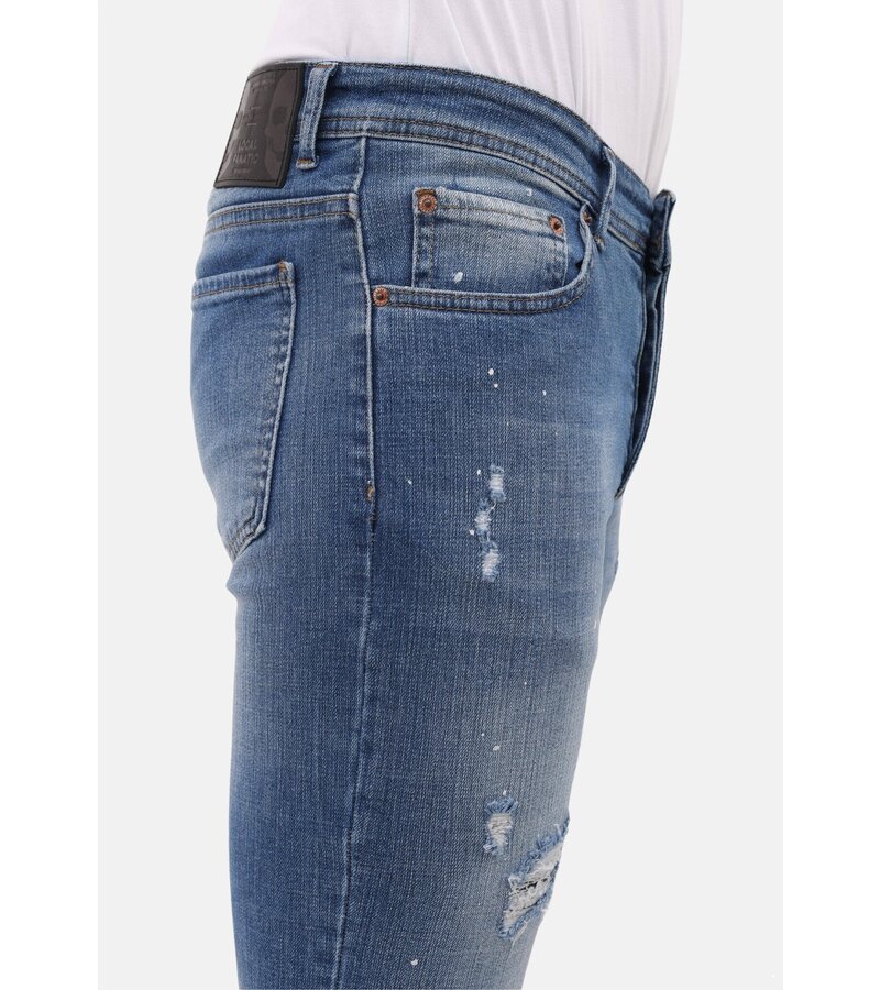 Mario Morato Rippade jeans för män Slim Fit med färgstänk - MM-S-106 - Blå
