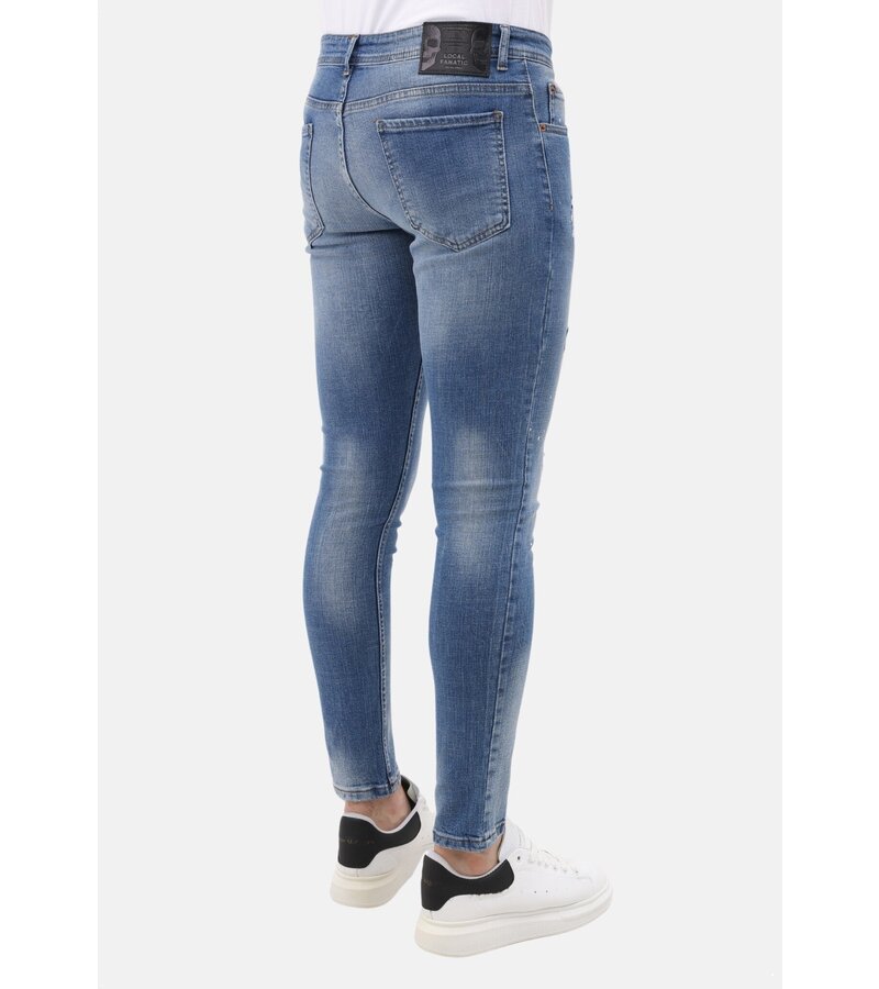 Mario Morato Rippade jeans för män Slim Fit med färgstänk - MM-S-106 - Blå