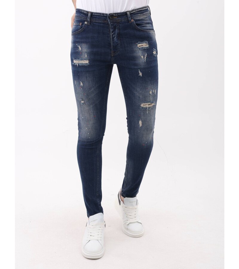 Mario Morato Jeans för män Slim Fit med färgstänk - MM-S-105 - Blå