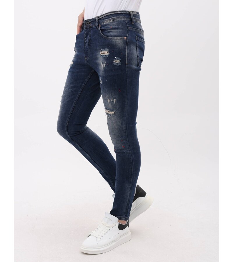 Mario Morato Jeans för män Slim Fit med färgstänk - MM-S-105 - Blå