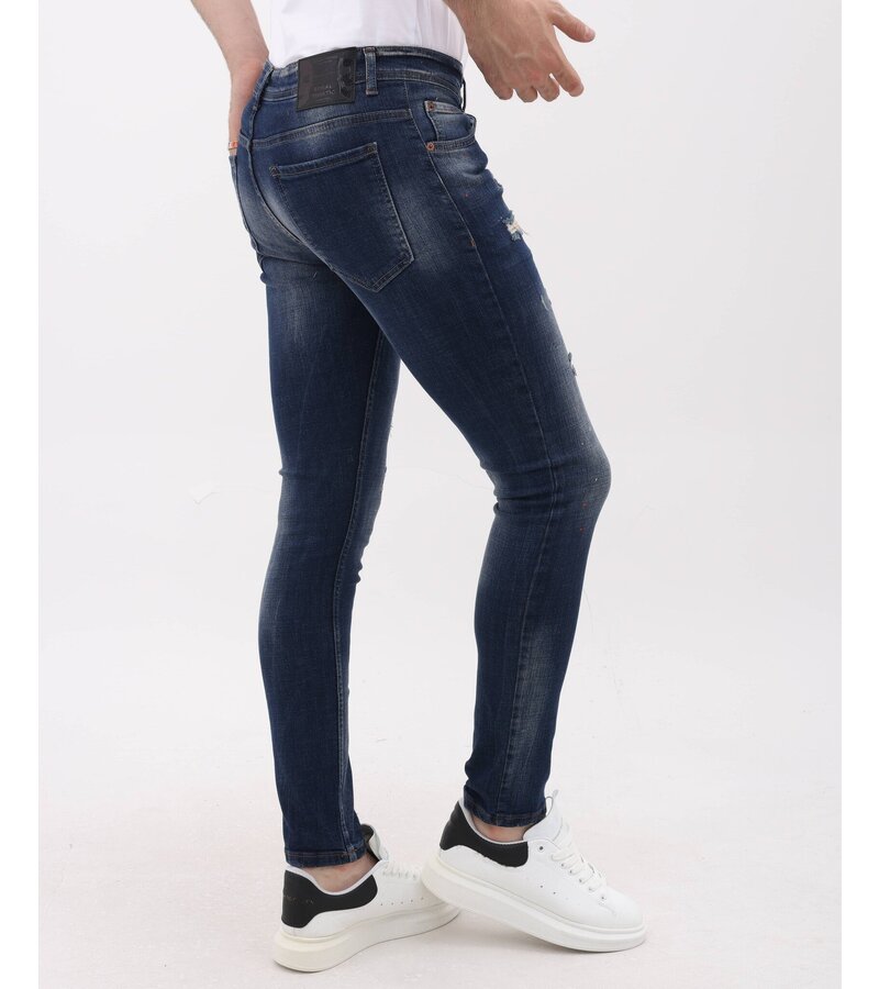 Mario Morato Jeans för män Slim Fit med färgstänk - MM-S-105 - Blå