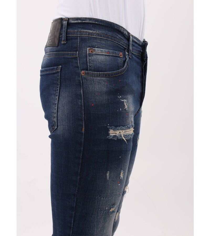 Mario Morato Jeans för män Slim Fit med färgstänk - MM-S-105 - Blå