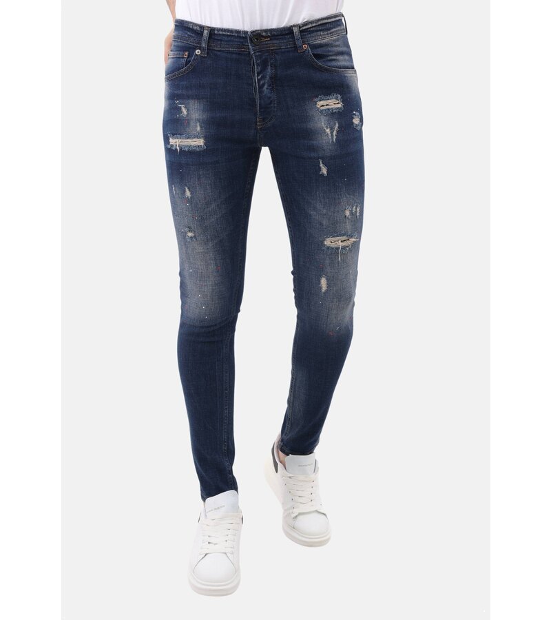 Mario Morato Jeans för män Slim Fit med färgstänk - MM-S-105 - Blå