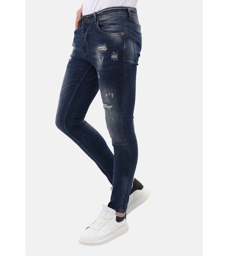 Mario Morato Jeans för män Slim Fit med färgstänk - MM-S-105 - Blå