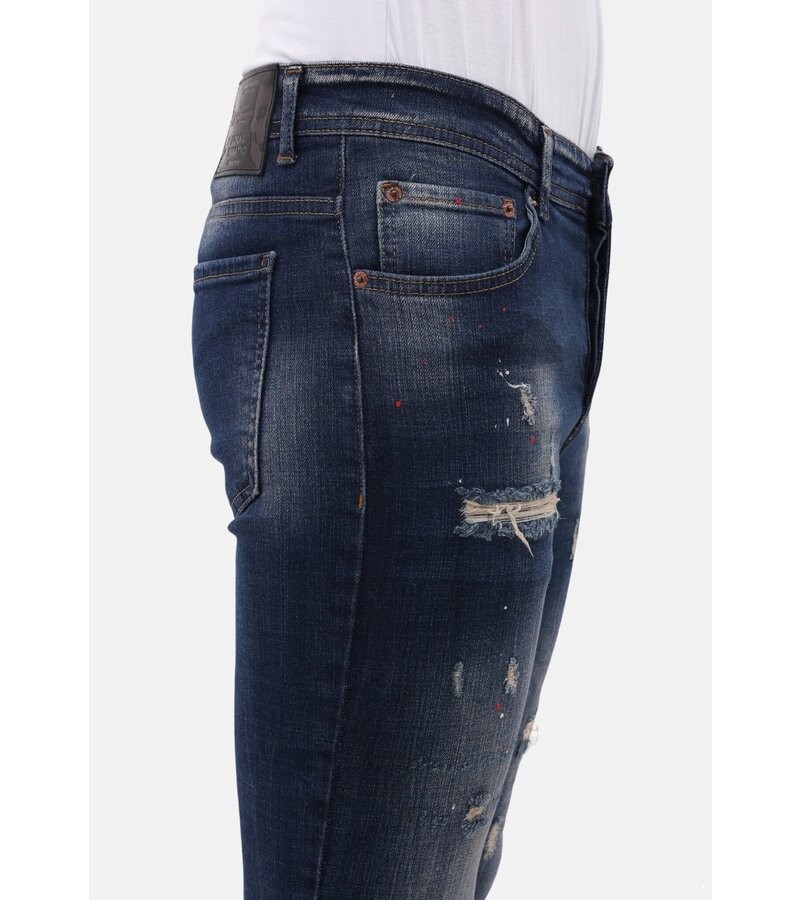 Mario Morato Jeans för män Slim Fit med färgstänk - MM-S-105 - Blå