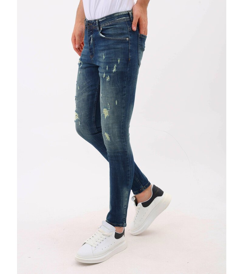 Mario Morato Jeans med hål Slim Fit Stretch för män - MM-S-102 - Blå