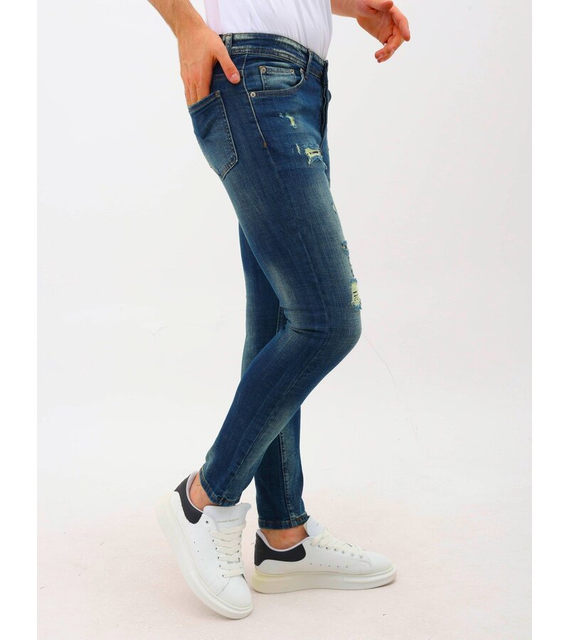 Mario Morato Jeans med hål Slim Fit Stretch för män - MM-S-102 - Blå