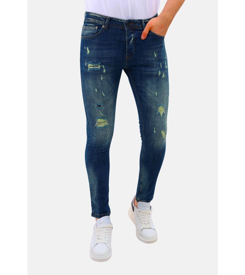 Mario Morato Jeans med hål Slim Fit Stretch för män - MM-S-102 - Blå