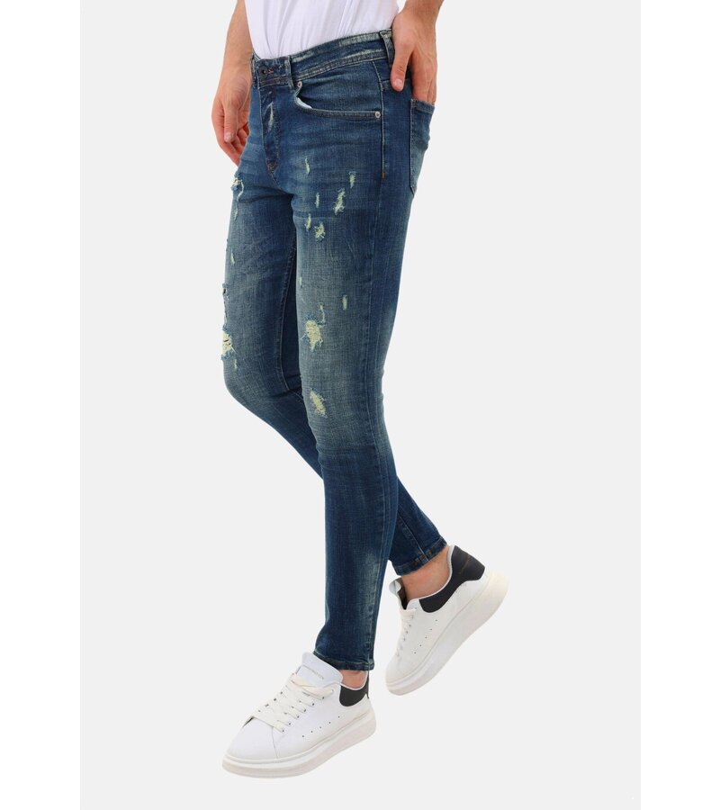 LF Jeans med hål Slim Fit Stretch för män - MM-S-102 - Blå