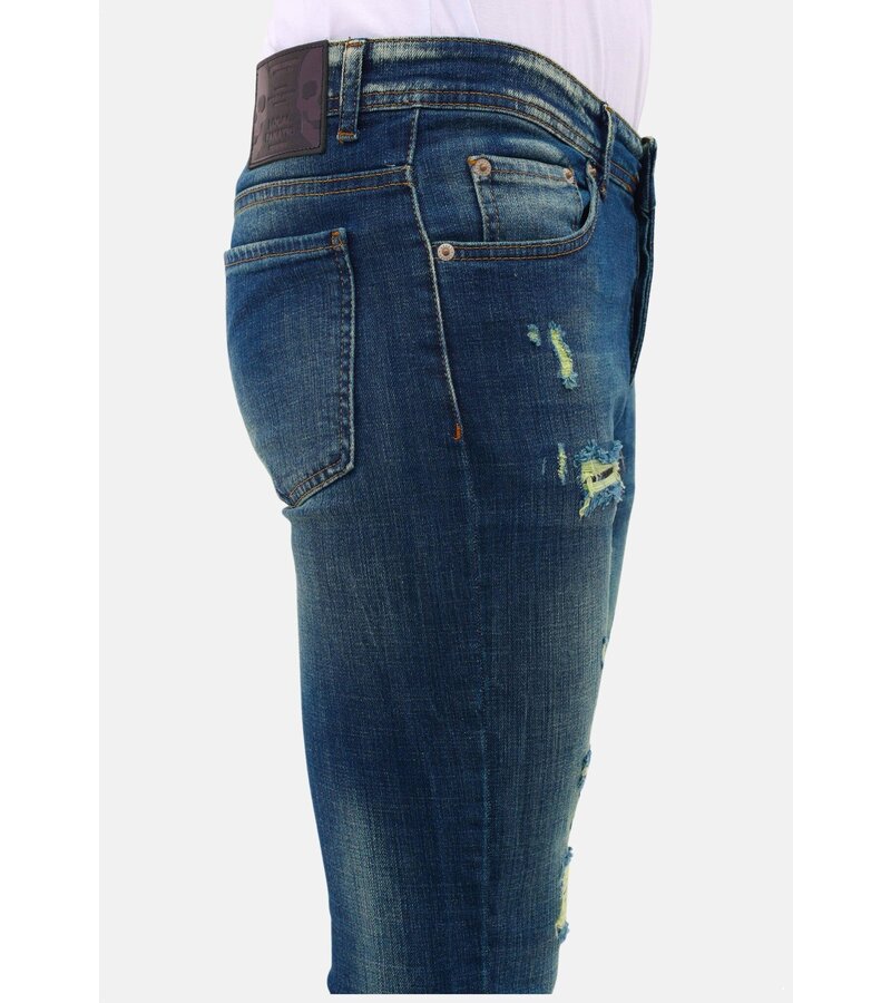 Mario Morato Jeans med hål Slim Fit Stretch för män - MM-S-102 - Blå