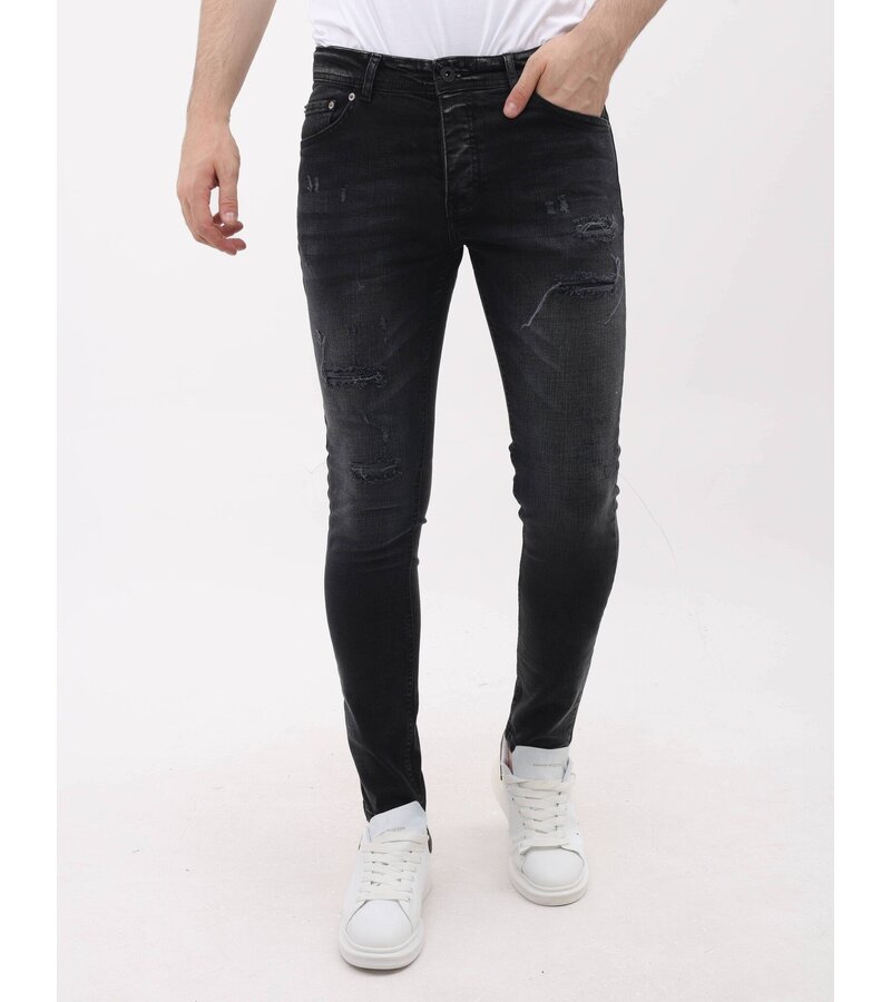 LF Jeans med Rips Slim Fit för män - MM-S-109 - Svart