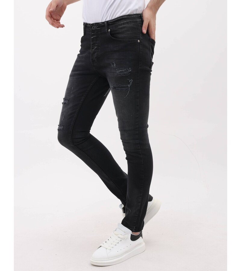 LF Jeans med Rips Slim Fit för män - MM-S-109 - Svart