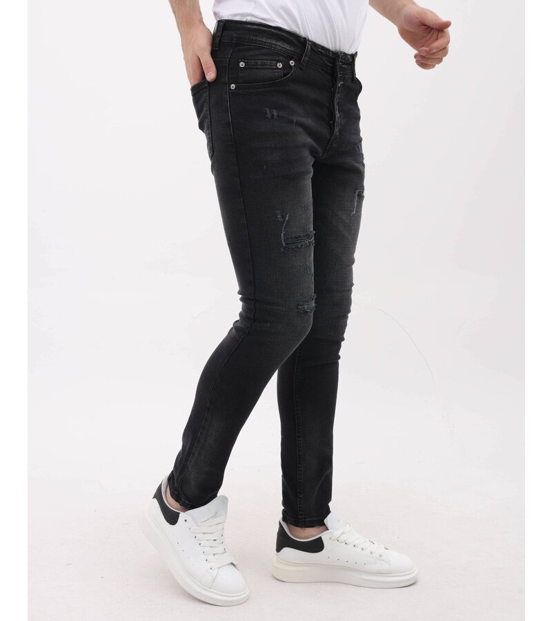 LF Jeans med Rips Slim Fit för män - MM-S-109 - Svart