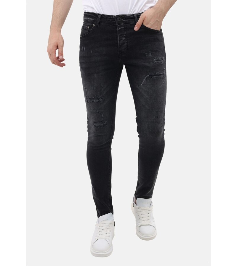 LF Jeans med Rips Slim Fit för män - MM-S-109 - Svart
