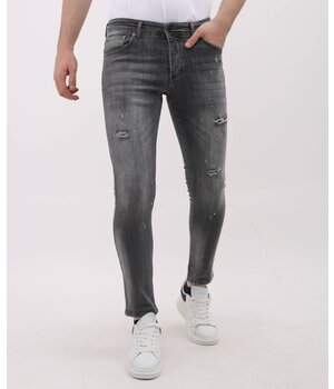 LF Stonewashed Slim Fit Jeans med Rips Herr - MM-S-115 - Grå
