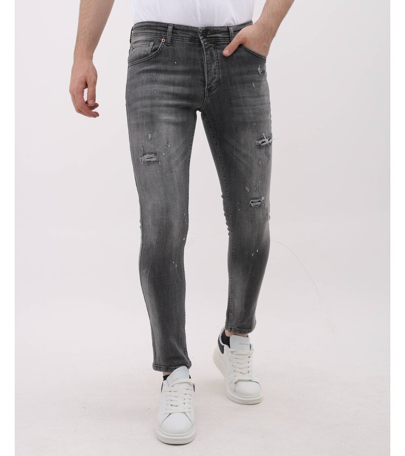 Mario Morato Stonewashed Slim Fit Jeans med Rips Herr - MM-S-115 - Grå