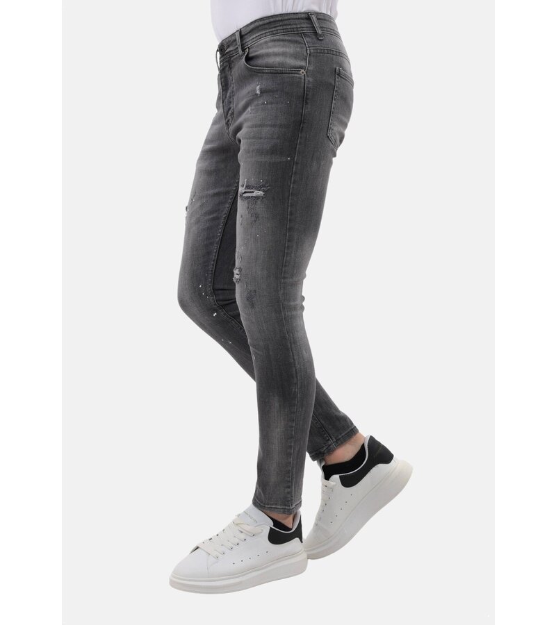 LF Stonewashed Slim Fit Jeans med Rips Herr - MM-S-115 - Grå