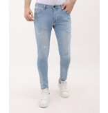LF Slim Fit Stretch Jeans för män med färg och hål - MM-S-108 - Blå