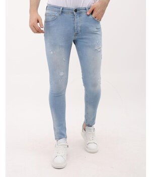 LF Slim Fit Stretch Jeans för män med färg och hål - MM-S-108 - Blå