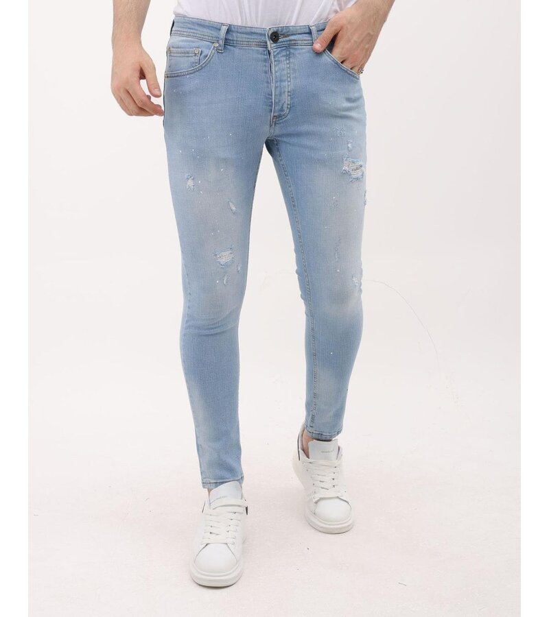 Mario Morato Slim Fit Stretch Jeans för män med färg och hål - MM-S-108 - Blå