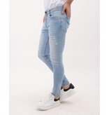 LF Slim Fit Stretch Jeans för män med färg och hål - MM-S-108 - Blå