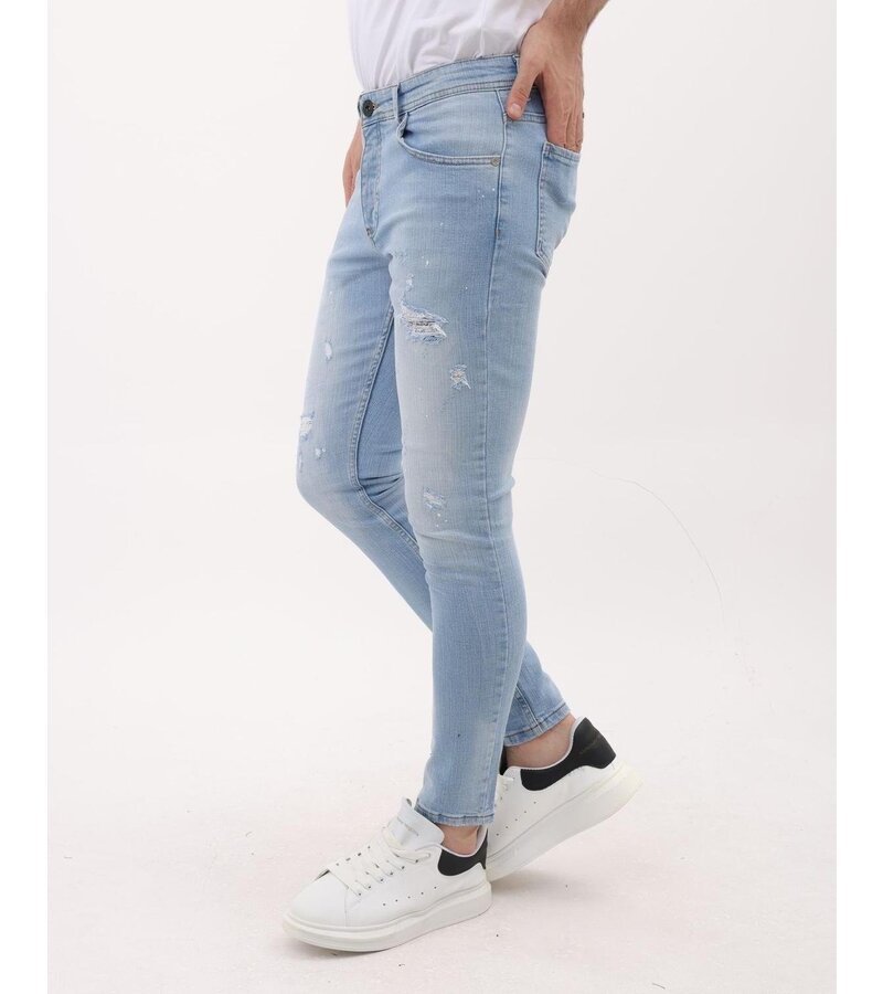 LF Slim Fit Stretch Jeans för män med färg och hål - MM-S-108 - Blå