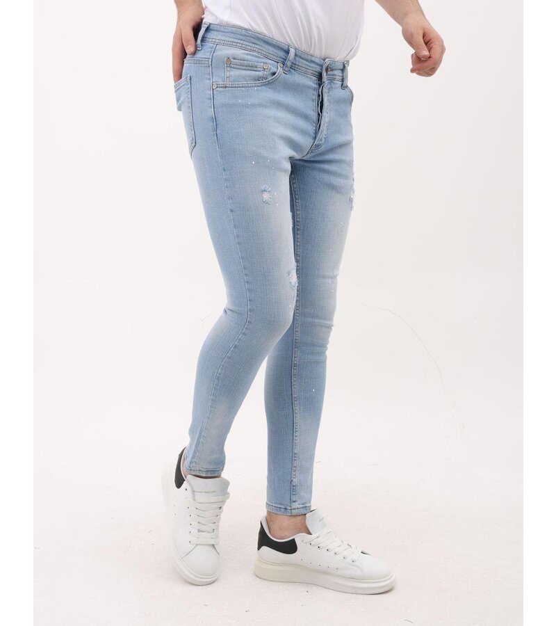 LF Slim Fit Stretch Jeans för män med färg och hål - MM-S-108 - Blå