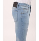 LF Slim Fit Stretch Jeans för män med färg och hål - MM-S-108 - Blå