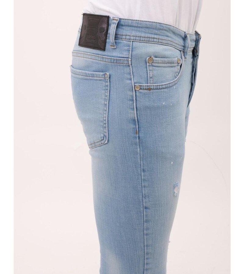 Mario Morato Slim Fit Stretch Jeans för män med färg och hål - MM-S-108 - Blå