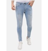 LF Slim Fit Stretch Jeans för män med färg och hål - MM-S-108 - Blå