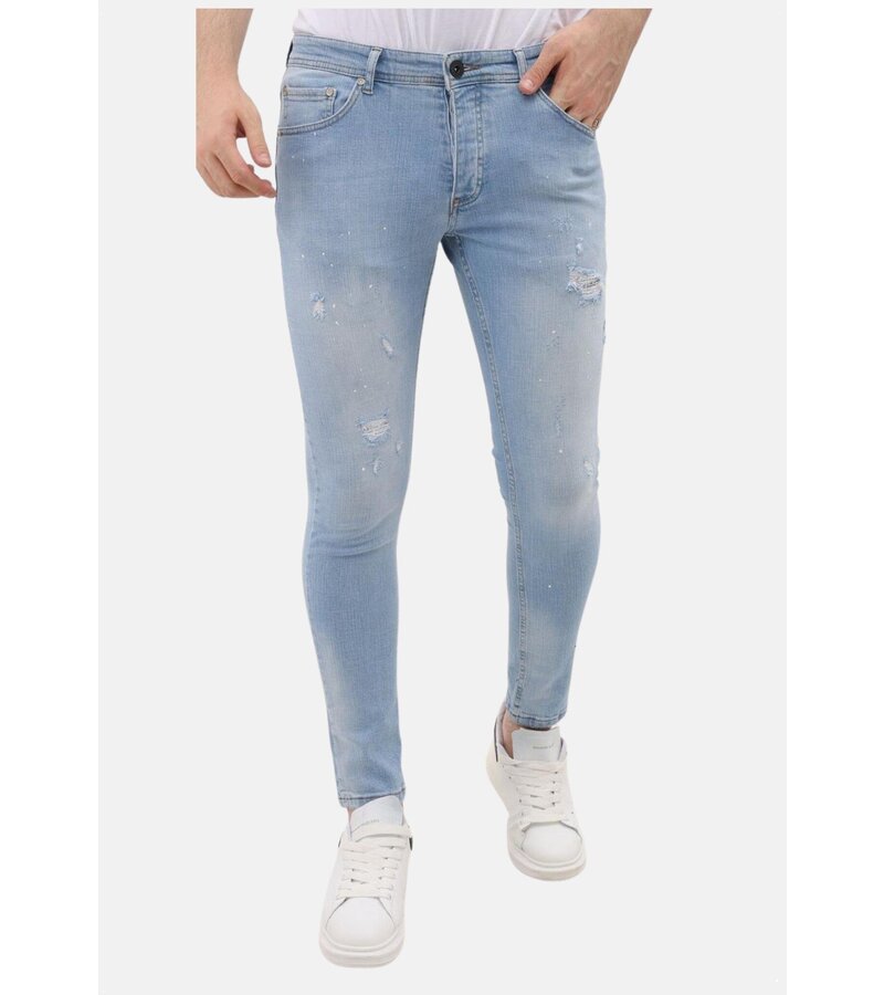 LF Slim Fit Stretch Jeans för män med färg och hål - MM-S-108 - Blå