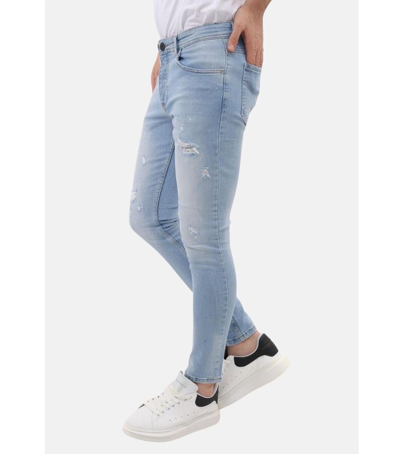 LF Slim Fit Stretch Jeans för män med färg och hål - MM-S-108 - Blå