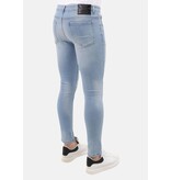 LF Slim Fit Stretch Jeans för män med färg och hål - MM-S-108 - Blå