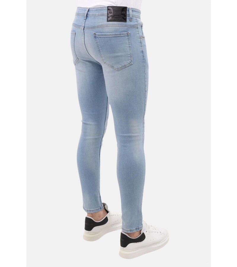 LF Slim Fit Stretch Jeans för män med färg och hål - MM-S-108 - Blå