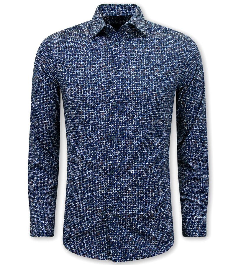 Bread & Buttons Blus Herr Långärmad - Blus Herr Slim Fit - Blå