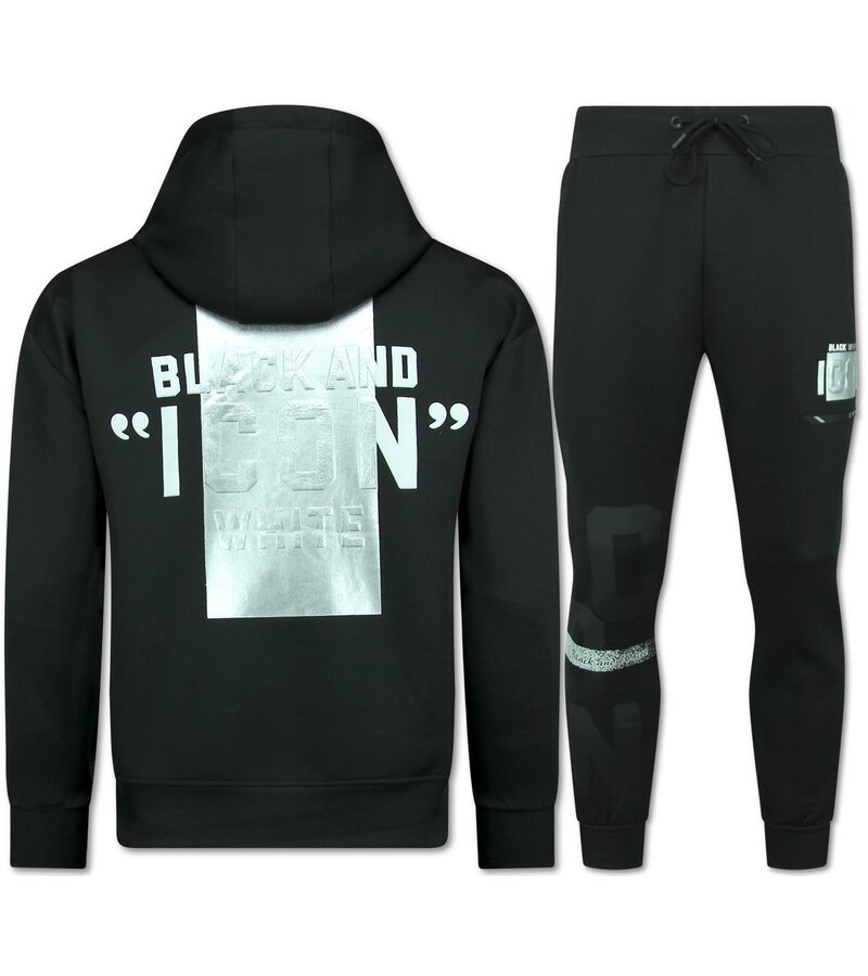 Top Star ICON Hoodie Silver Print - Joggingdräkt Herr Vuxna - Träningsdräkter Herr - 3789 - Svart