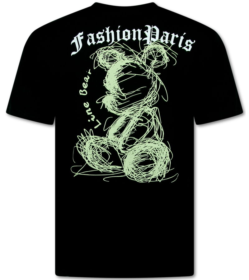 Top Star Herr T-shirt i överdimensionerad storlek - Herr T-shirt med tryck - Herr T-shirt med roligt tryck - Björn - 691 - Svart
