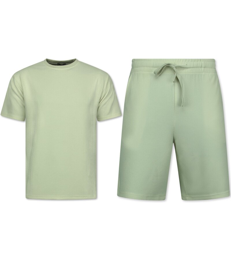 Enos Herr Sommarset - Ribbad Oversized - Tvådelad - Twinset - Set i set - 918 - Beige